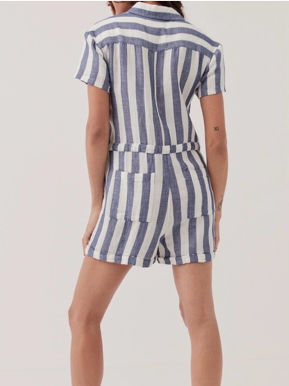PACT The Harbour Organic Cotton Hemp Blue Stripe Romper Shorts NWT Small - Picture 6 of 14